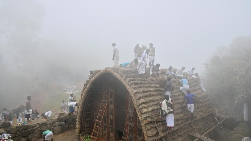 Toda tribe of The Nilgiris rethatch their sacred temple with a rare grass