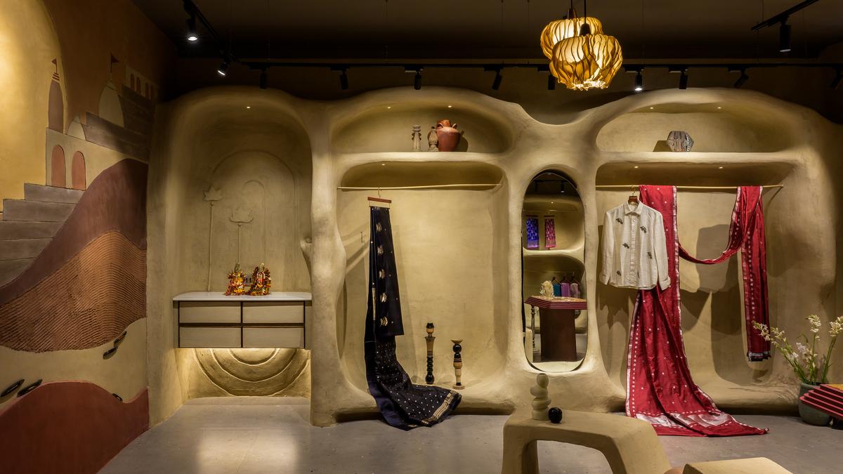 This sari showroom is hand-sculpted in mud, lime and cow dung