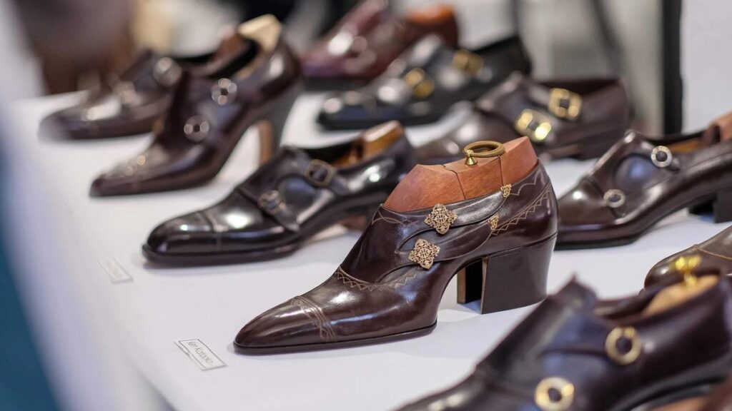 The winning shoes from the World Championships of Shoemaking arrive at the Bridlen store in Chennai